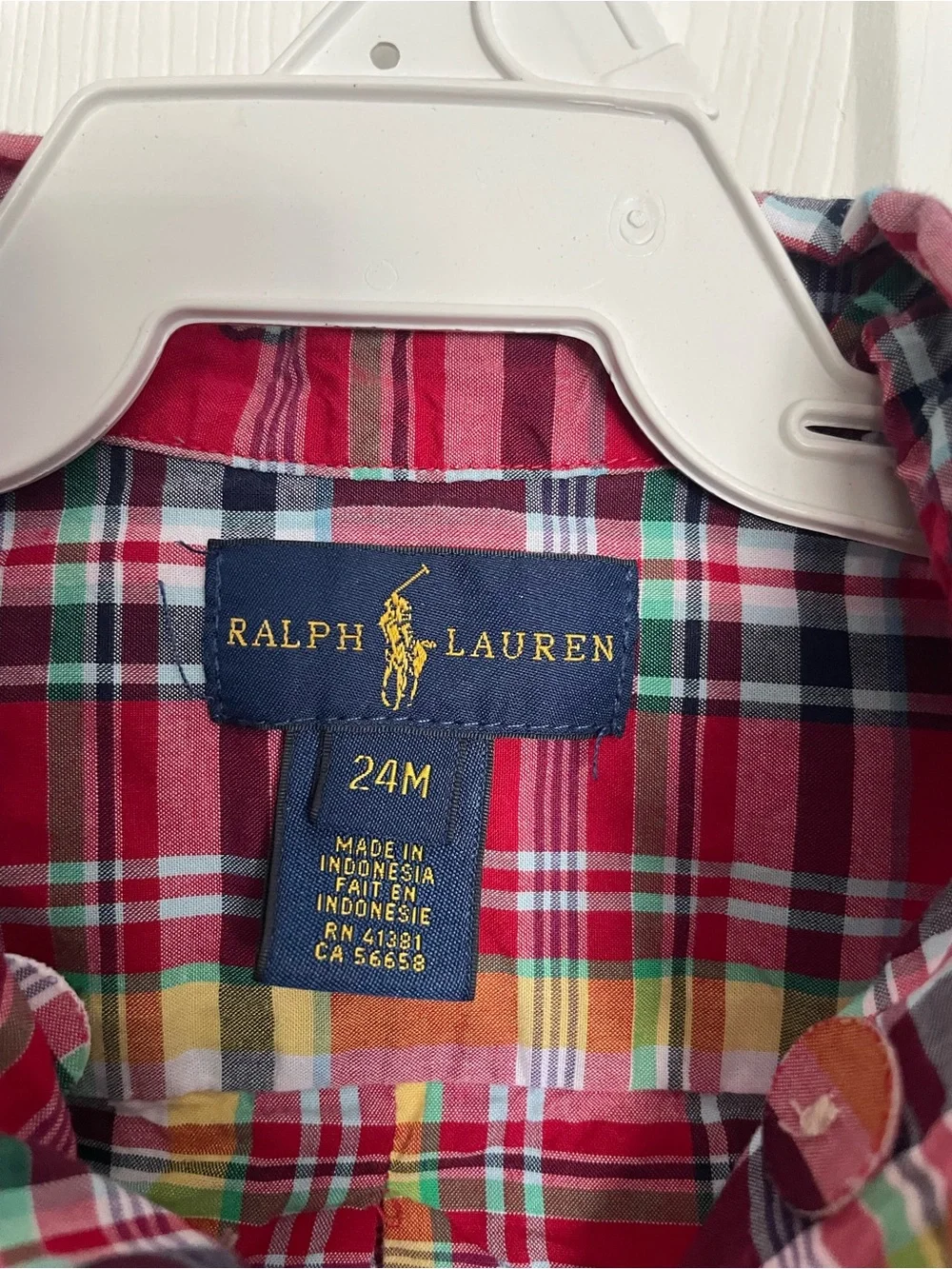 Ralph Lauren 18-24 Months Red Plaid Button-Down Shirt for Kids 100% Cotton
